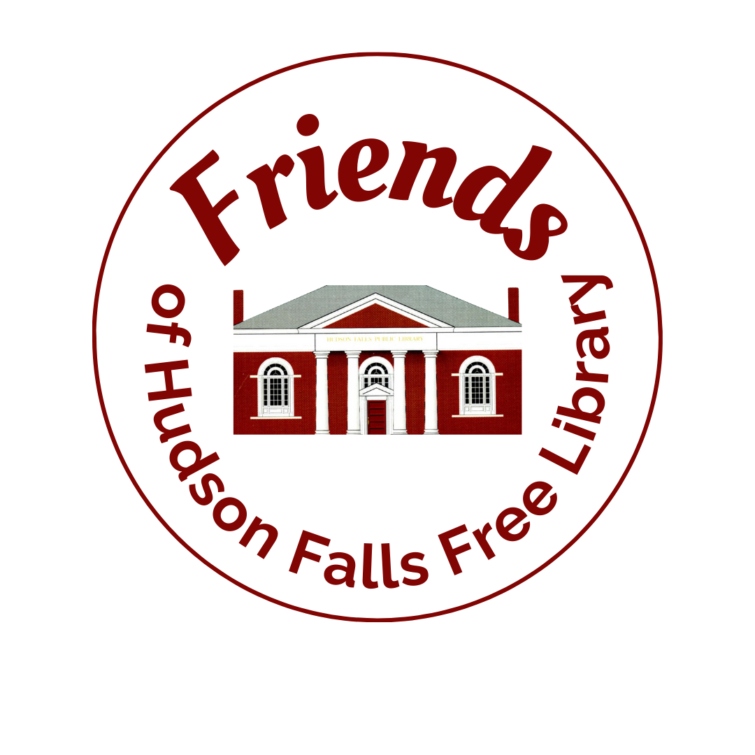 Circle logo with library facade in center and text "FRIENDS of Hudson Falls Free Library" around edge in burgundy text. 

The Friends of Hudson Falls Free Library help out the library by volunteering and promoting the library within our community.