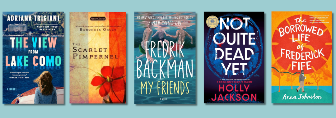 Coming up in book groups [Image of five book covers above corresponding dates]