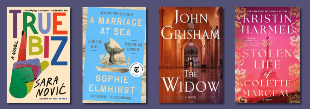 Coming up in book groups [Image of five book covers above corresponding dates]